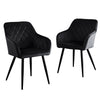 2 Pcs Dining Chairs With Armrests Velvet / PU Cushions Diamond Pattern Backrests