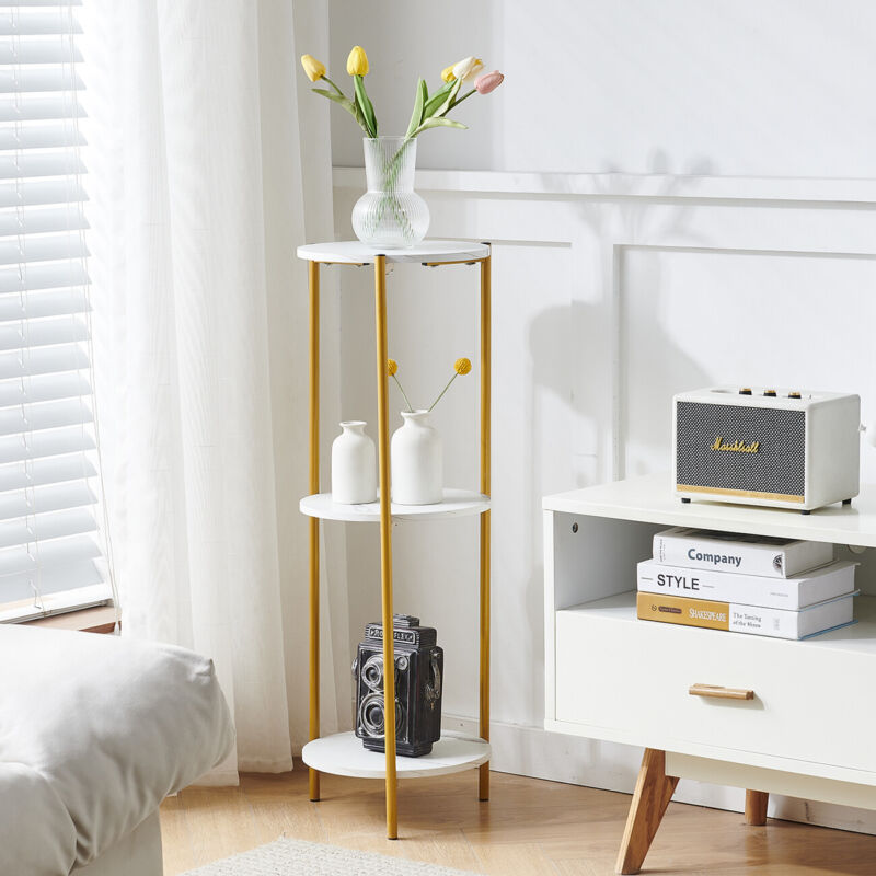 90cm Plant Stand 2/3-Tier Flower Holder Tall Side End Table with Golden Frame