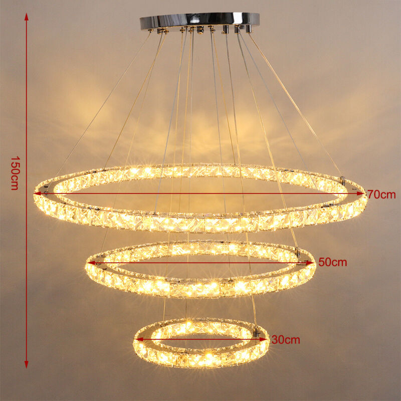 Dimmable Pendant LED Crystal Chandelier Circular Ceiling Light Living Room UK