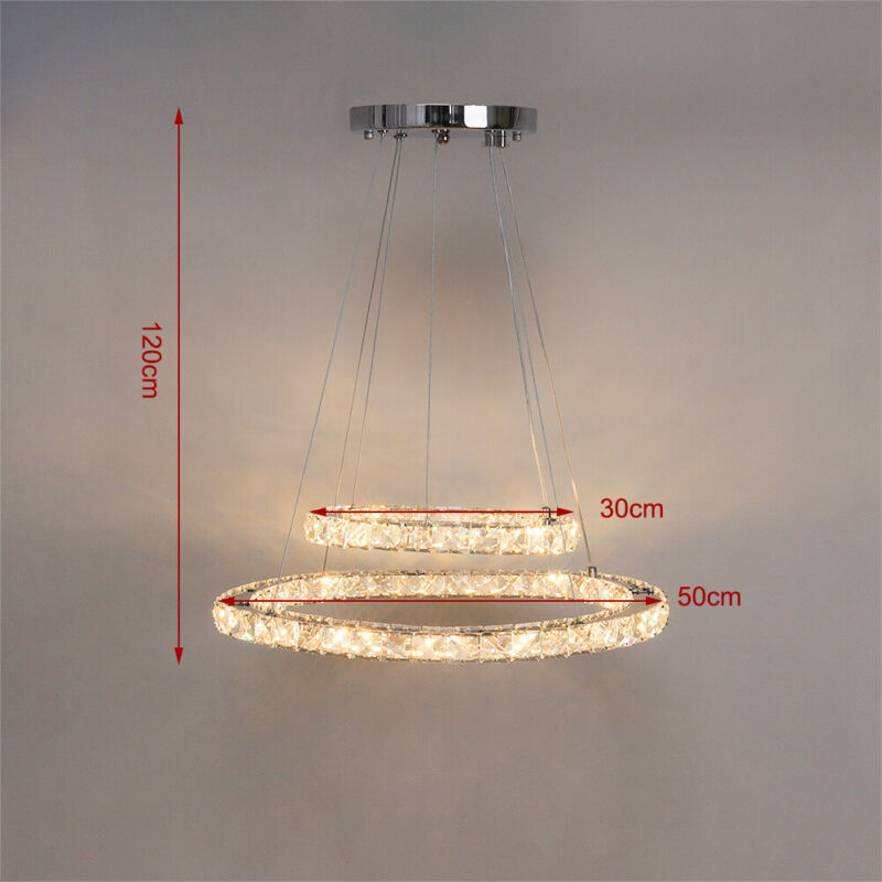 Dimmable Pendant LED Crystal Chandelier Circular Ceiling Light Living Room UK