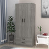 Tall Wooden 2 Door Wardrobe With 2 Drawers Bedroom Storage Hanging Bar Clothes