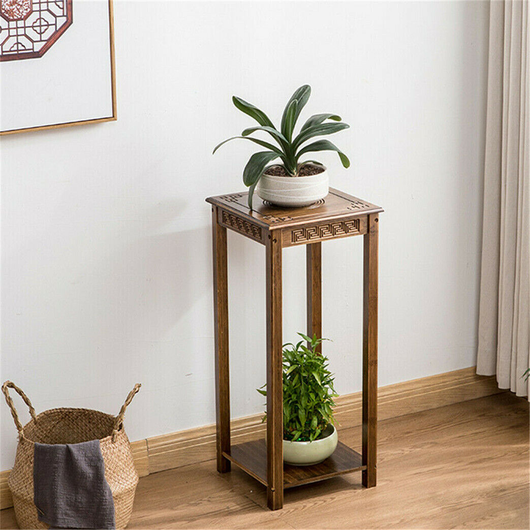 Bamboo Plant Flower Stand Sofa Side End Table Living Room Bonsais Display Decor