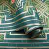 HOLDEN CONGO GEOMETRIC METALLIC WALLPAPER ART DECO TROPICAL ANIMALS PALM LEAVES