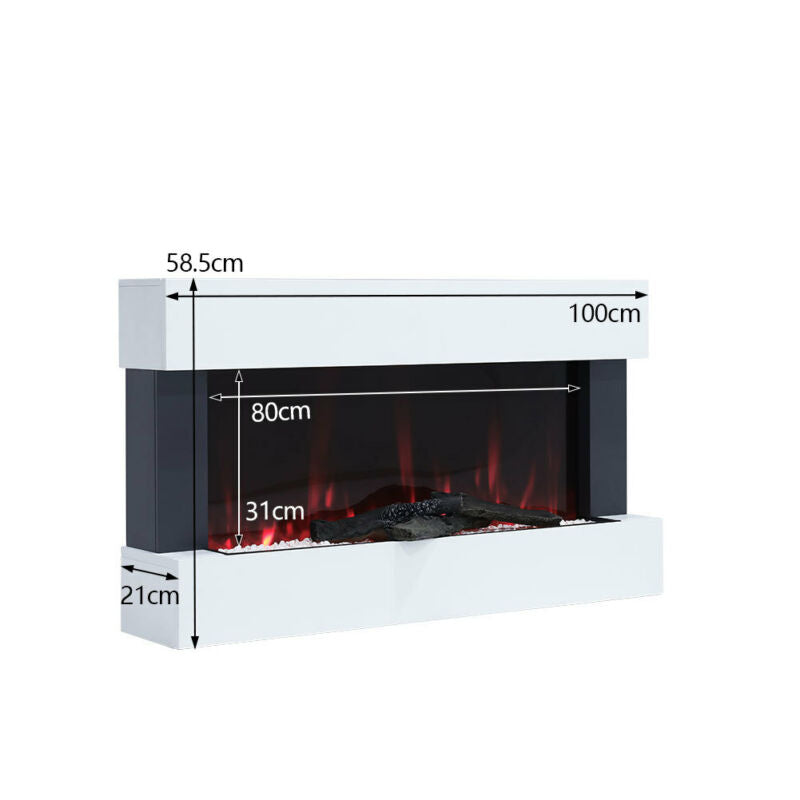 Glass Electric Fire White LED Flame Mantel Fireplace WiFi Wall Mounted Heater UK