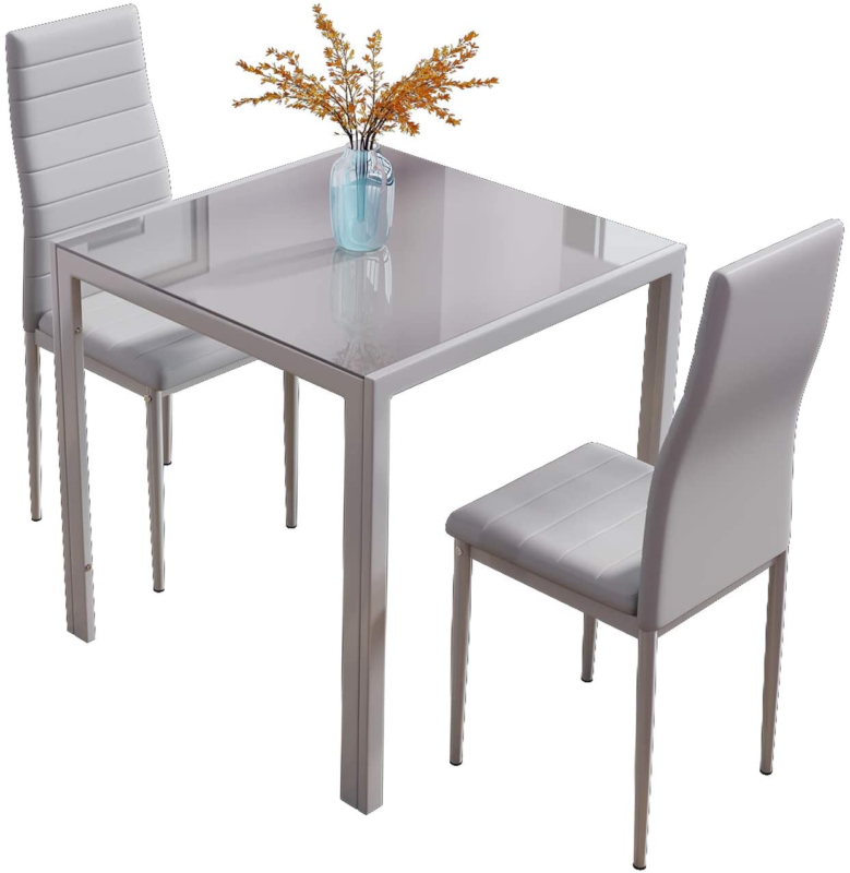 3/5Pcs Small Space Dining Set Square Glass Dining Table+ 2/4 Dining Chairs Home