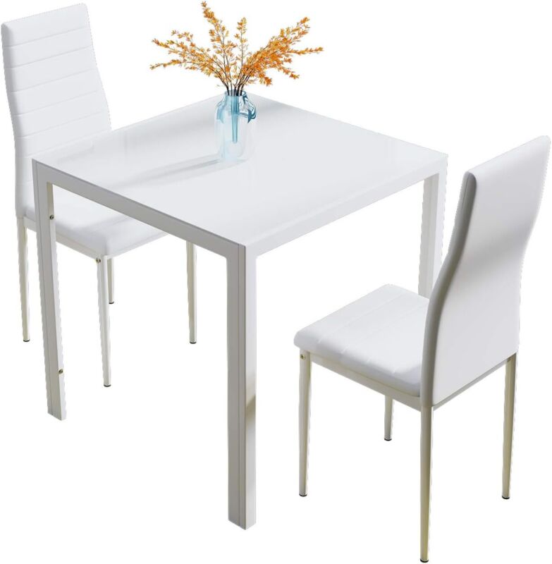3/5Pcs Small Space Dining Set Square Glass Dining Table+ 2/4 Dining Chairs Home