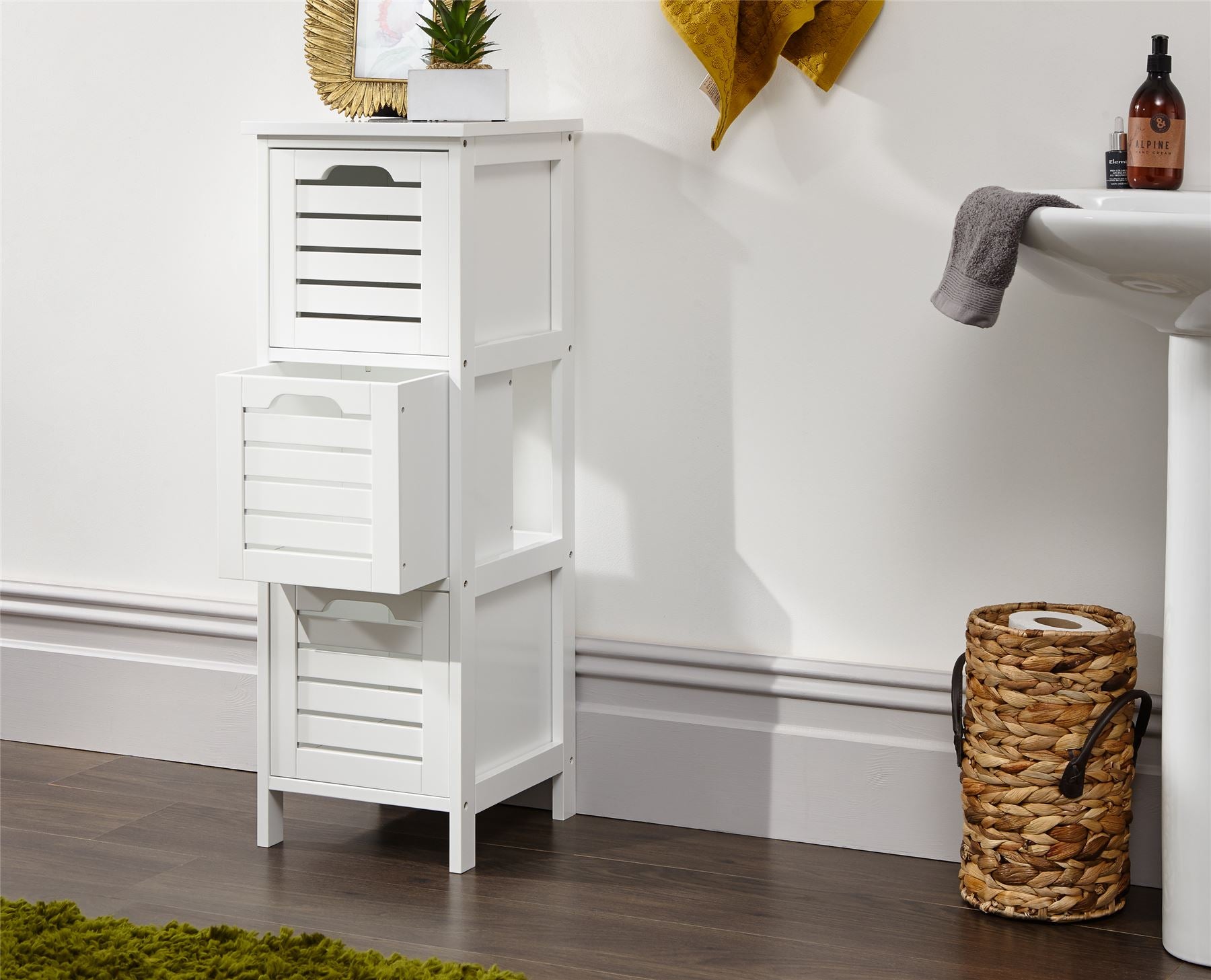 BERGEN RANGE SHOE CABINET DRAWER CUPBOARD BATHROOM SHELVING STORAGE UNIT WHITE