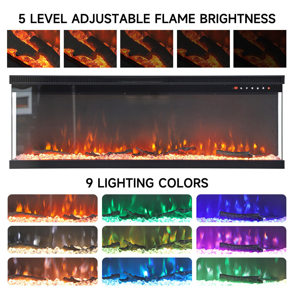 Electric 3 Sided Media Fire 40/50/60in Standing Insert LED Fireplace Panoramic