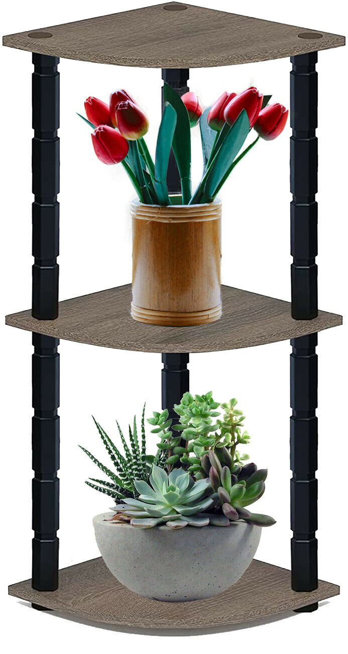 3 Tier Corner Shelf Storage Rack Organiser Display Bookshelf Turn-N-Tube