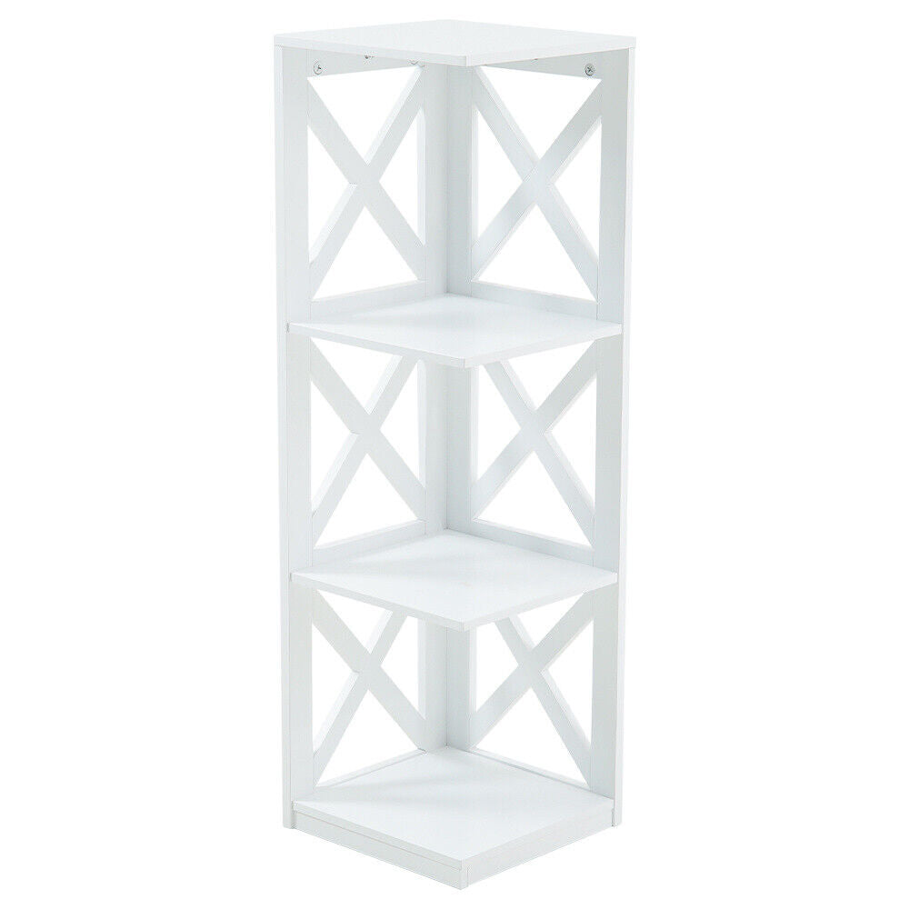 3/5 Tier Corner Shelf Stand Unit Wooden Storage Display Rack Bookcase Bookshelf