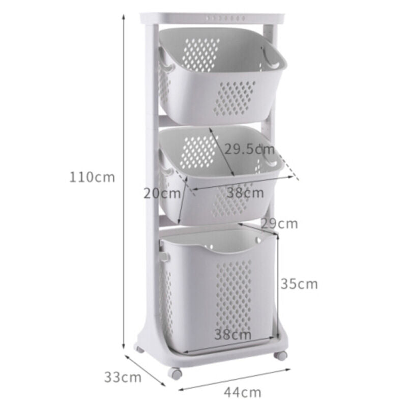 Mobile Laundry Basket 2/3 Tier Compact Laundry Hamper Sorter Cart Clothes Sorter
