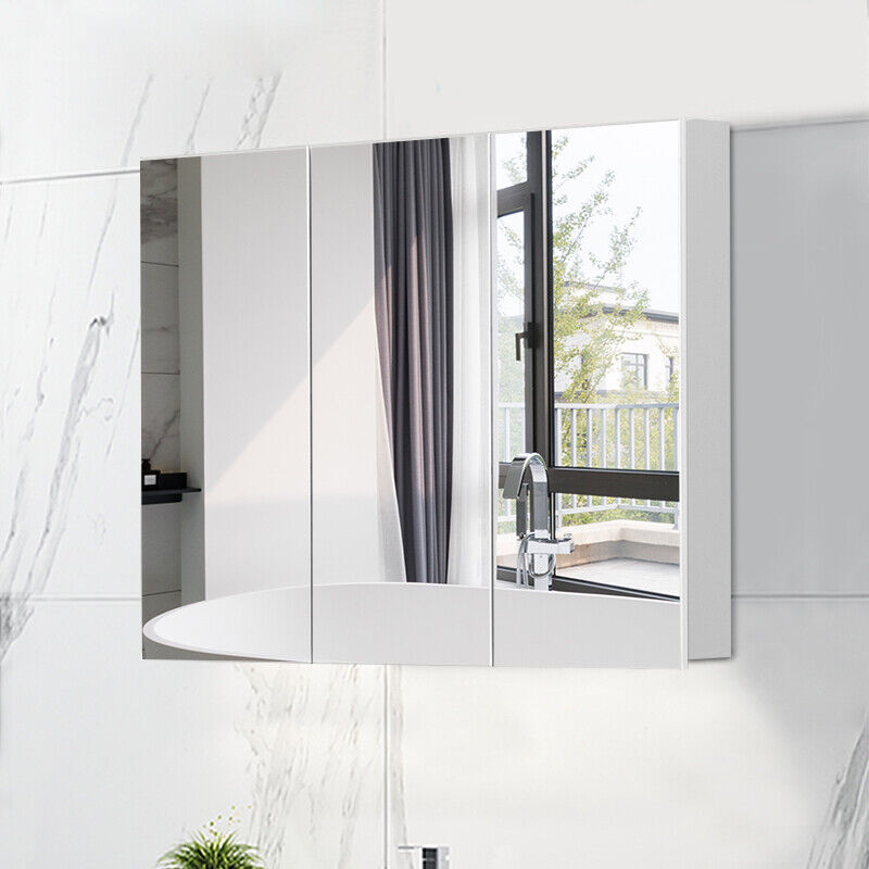 Mirrored Bathroom Cabinet LED White 1/2/3 Doors Mounted Cupboard Wall Mounted