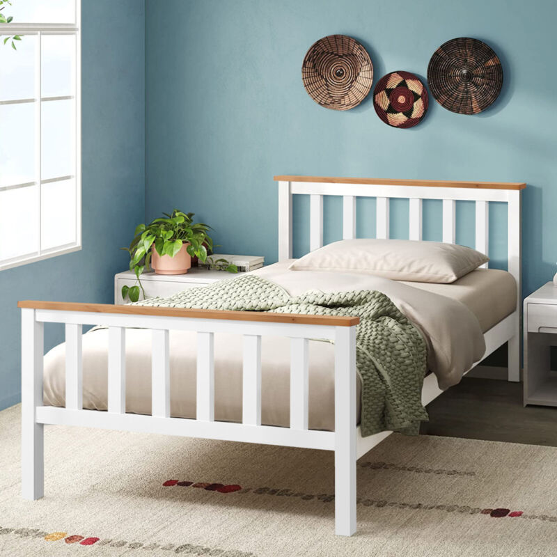 White Solid Wooden Bed Frame 3ft Single 4ft6 Double King Size Bed With Mattress