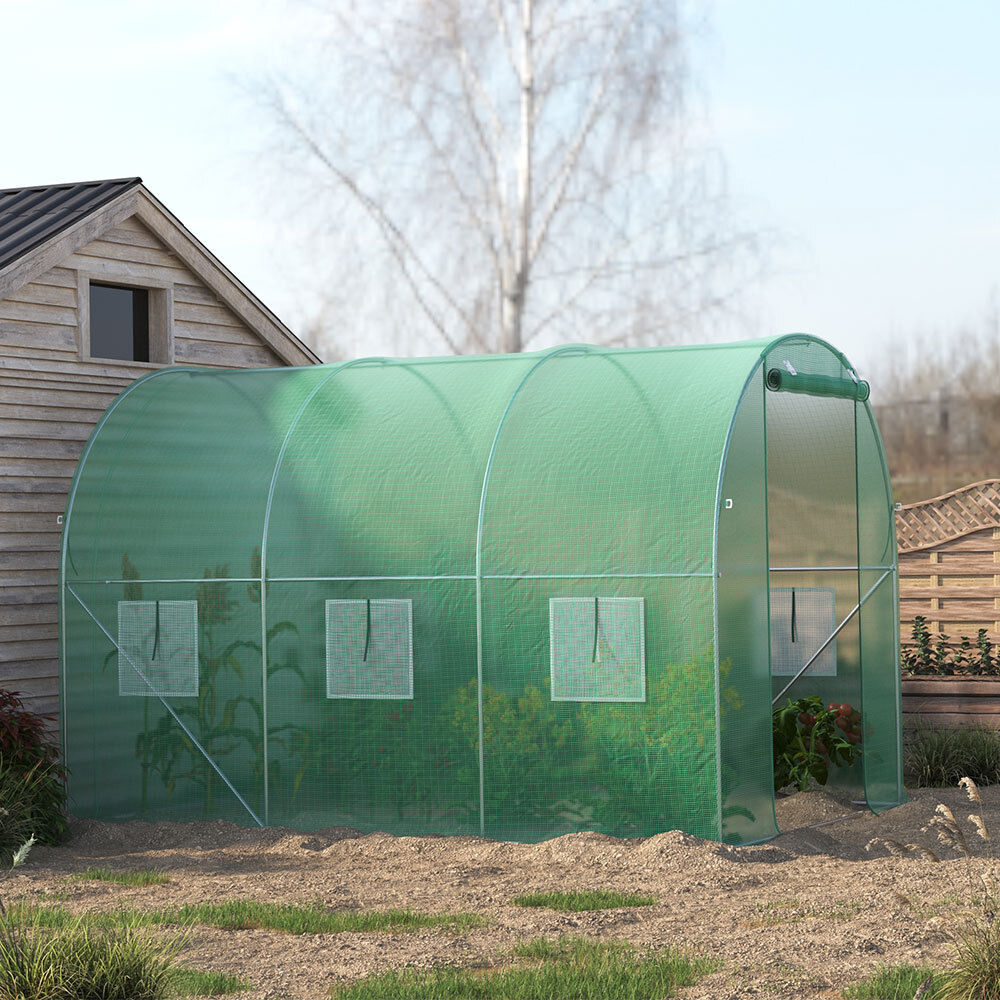 Walk-in Poly Tunnel Green House Galvanized Frame Outdoor Garden Planting Shed XL