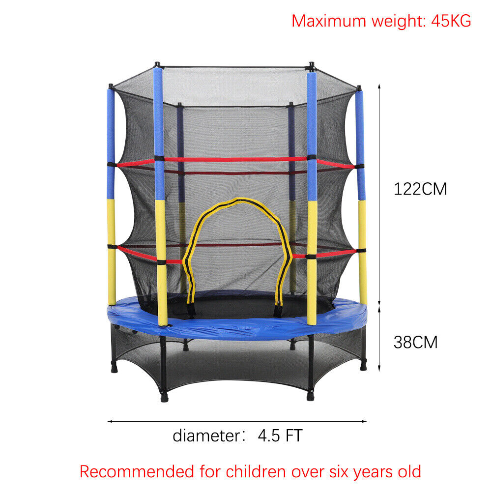 Kids Trampoline With Safety Enclosure Net Children Indoor Outdoor Garden Fun Toy
