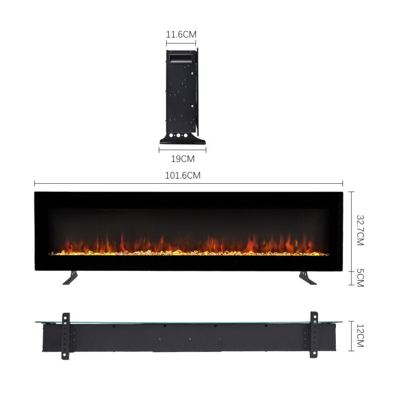 40/50/60inch LED Flame Inset Electric Fireplace Wall Mounted Heater Timer Remote