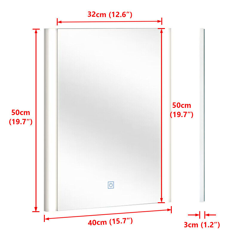 White Bathroom Mirror Wall Mounted 3 Colors LED Lights Touch Switch Anti-fog