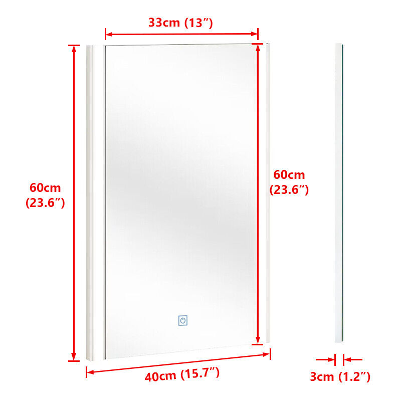 White Bathroom Mirror Wall Mounted 3 Colors LED Lights Touch Switch Anti-fog