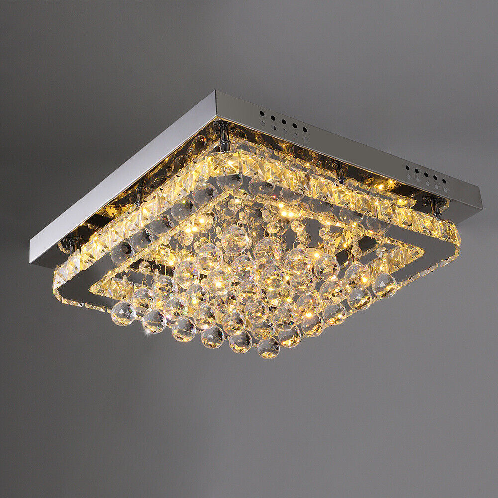 Modern Square Living Room Lamp LED Celling Light Crystal Pendant Chandelier Home