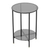 2 Tiers Round Coffee Table Side Table with Grey Glass Top Living Room Furniture