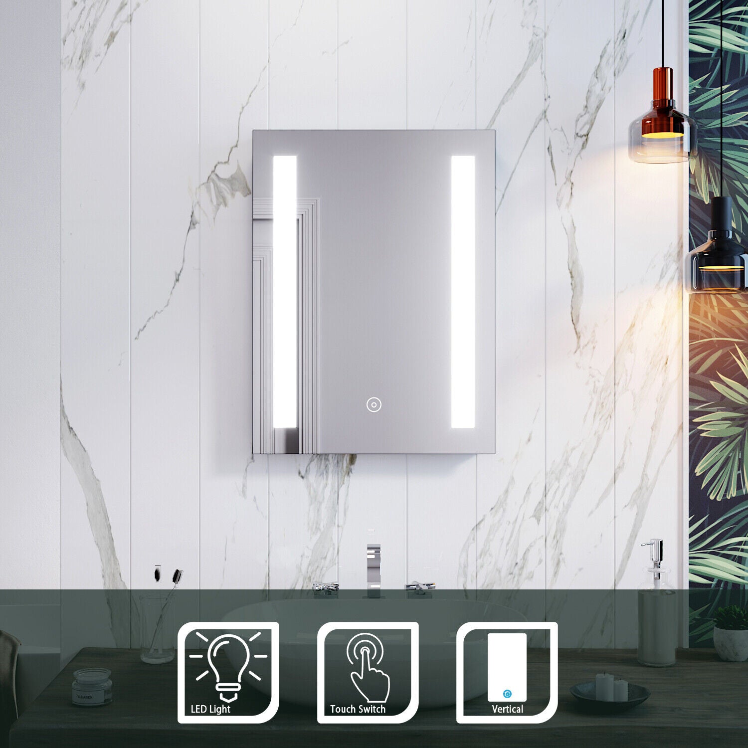 Illuminated LED Bathroom Mirror With Light Demister / Shaver Socket Wall Mounted