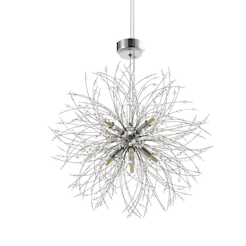 LED Ceiling Light Firework Pendant Vintage Lampshade Chandelier Crystal Droplets