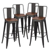 Wood Table Breakfast Bar Dining Table Coffee Tea Table+2/4Stools Metal Legs High