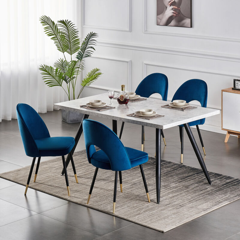 1/2/4X Dining Chairs Velvet Padded Seat Metal Legs Kitchen Chair Home Office Set