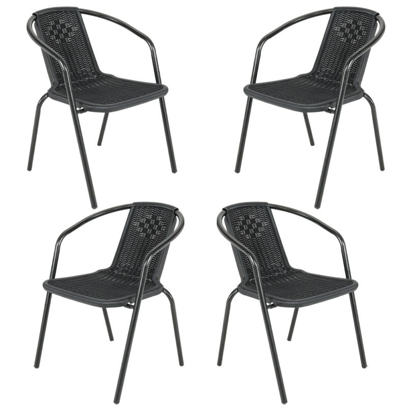 3/5 Piece Round Coffee Table & Rattan Chairs Metal Bistro Balcony Garden Outdoor