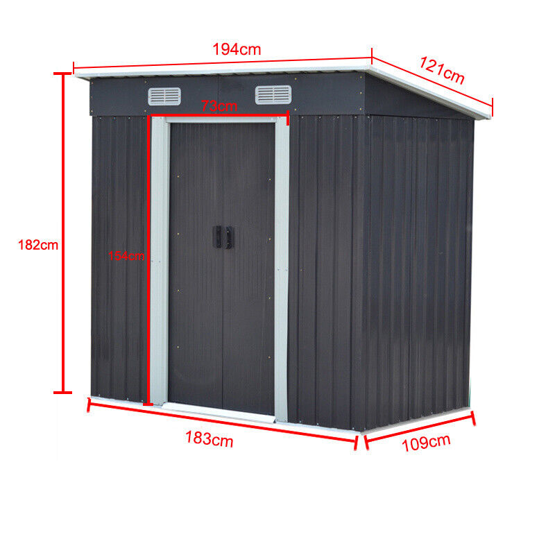 3/6/8/10/12ft Metal Garden Shed Outdoor Storage Steel Heavy Duty +Foundation Kit