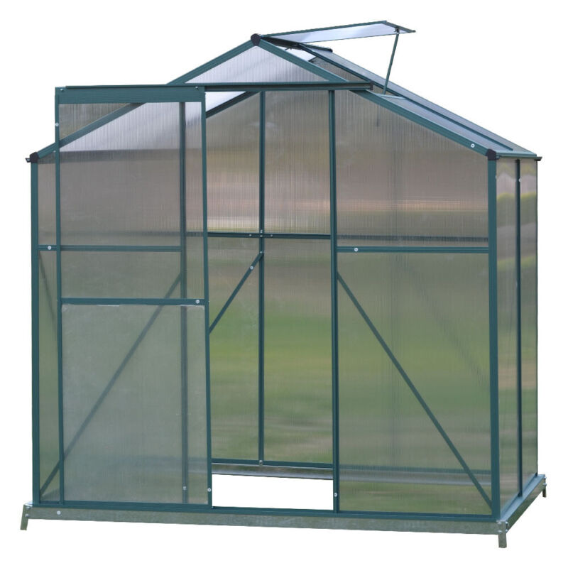 Modern Green UV Safe Garden Greenhouse Aluminium Frame +PE Board w/Sliding Door