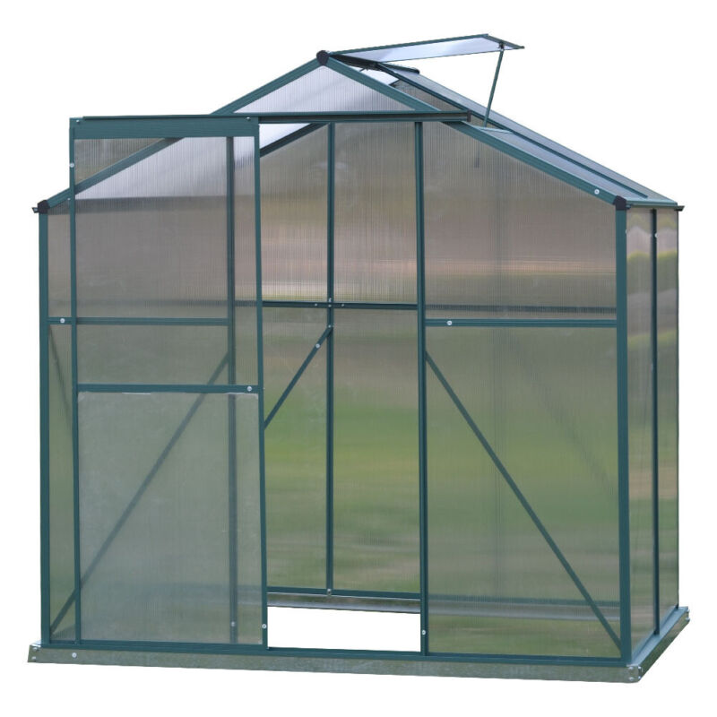 Modern Green UV Safe Garden Greenhouse Aluminium Frame +PE Board w/Sliding Door