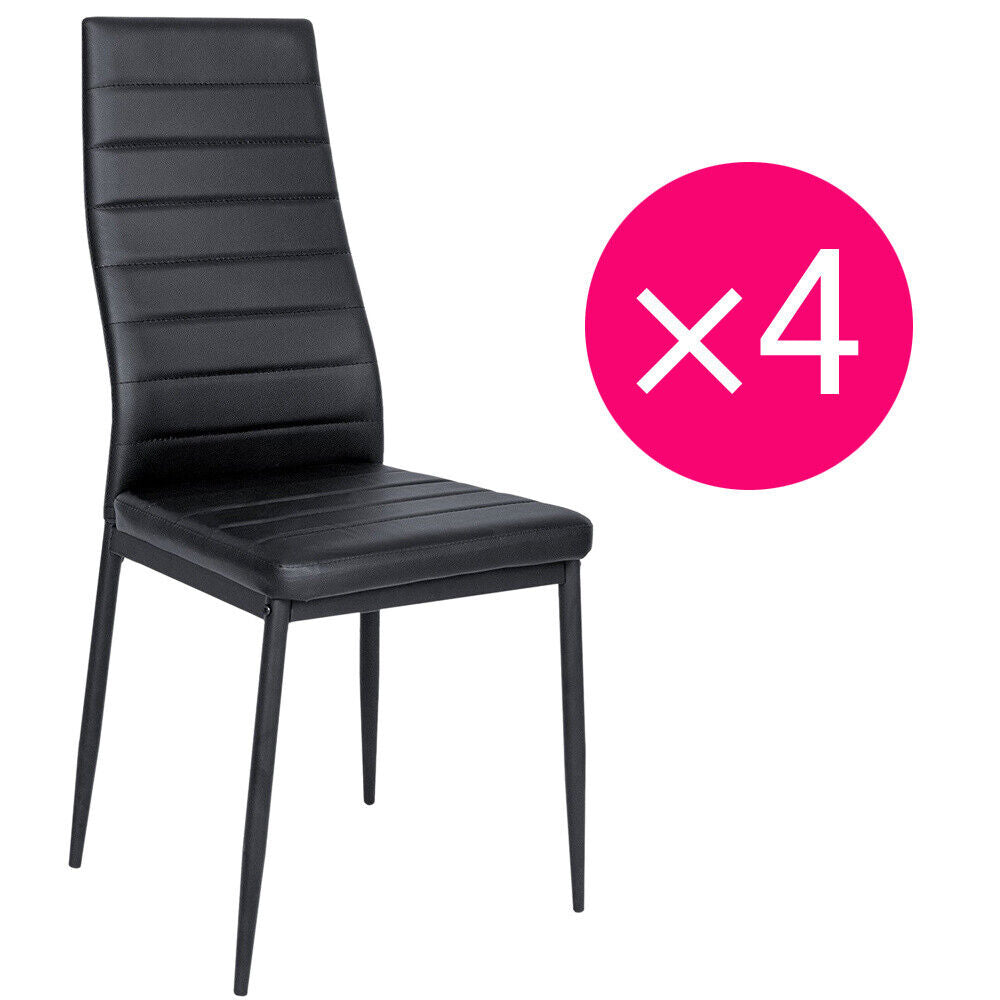 Kitchen Dining Table and 4/6 Black Chairs Dinning Chair PU Leather Chrome Leg