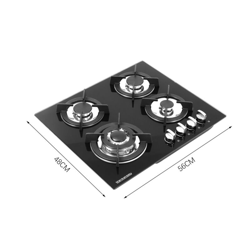 Built In 2/4/5 Burner Black Glass On Gas Wok Burner Hob With Cast Iron Pan Stand