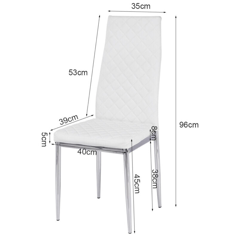 Glass Dining Table And 2/4 White Padded Chairs Set Office Home Kitchen Furniture
