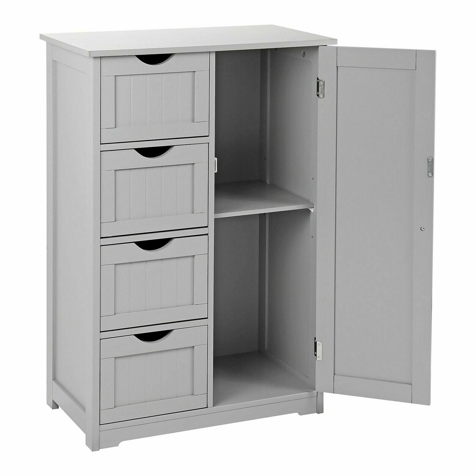 Bathroom Wood Cabinet Storage 4 Drawer 1 Door Free Standing Cupboard Unit White