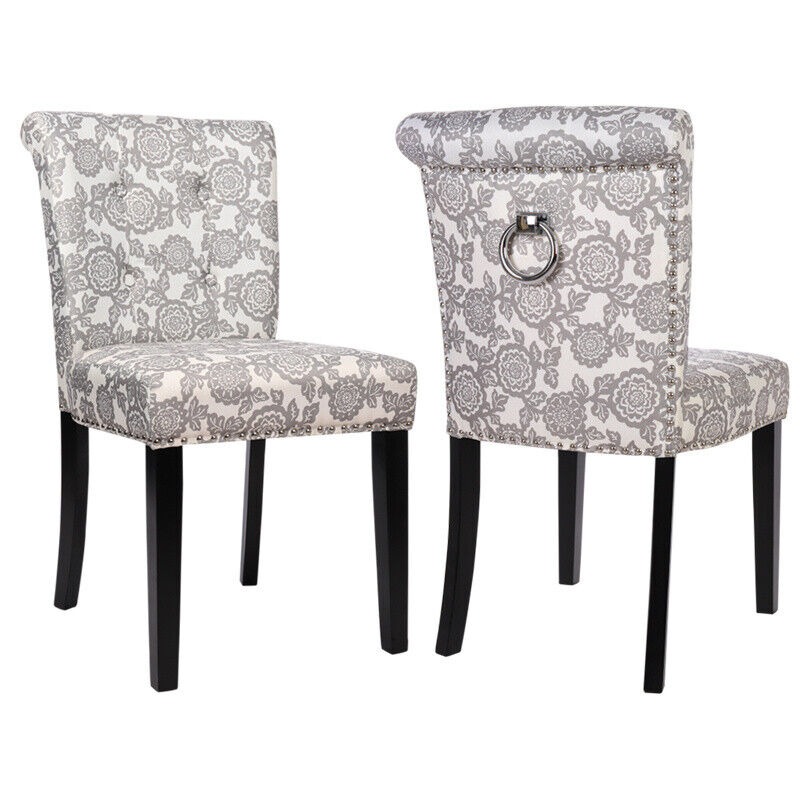 High Back Knocker Ring 2/4X Dining Chair Fabric/PU Leather Buttoned Side Chairs