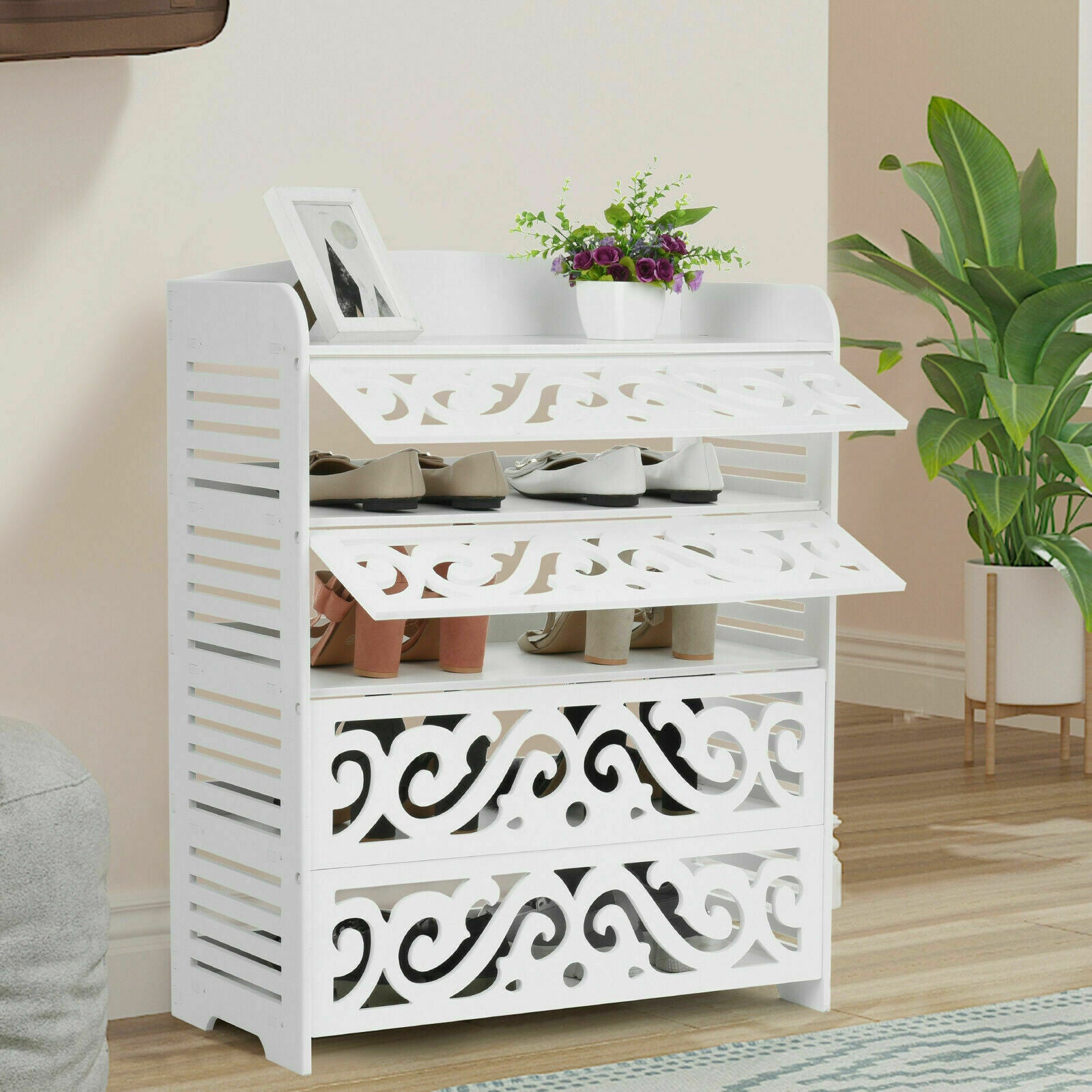 4 Tier Unit Shoe Rack Storage Shelf Cabinet Organiser Footwear Wood Shelf Stand