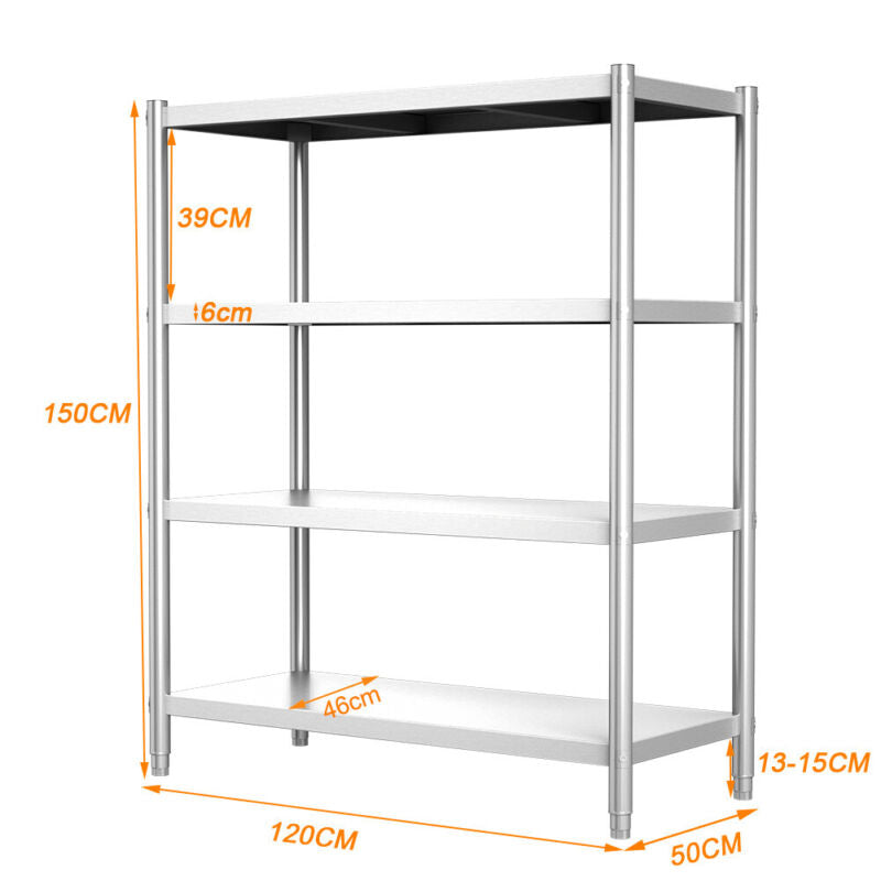Stainless Steel 4/5 Tier Kitchen Storage Rack Commercial Garage Workshop Shelves