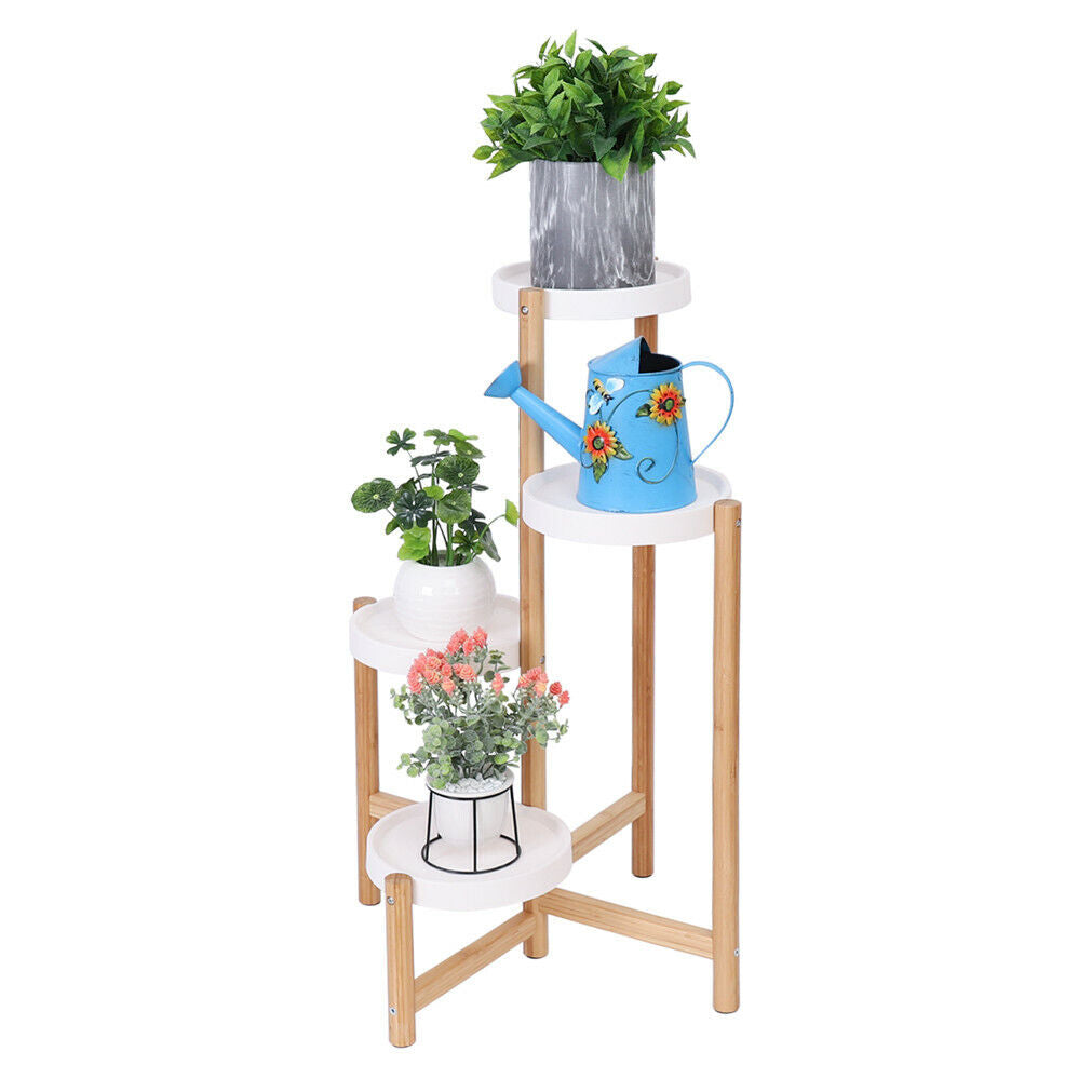 3 /4 Tier Bamboo Plant Stand High-Low Balcony Plant Stand Flower Display Shelves