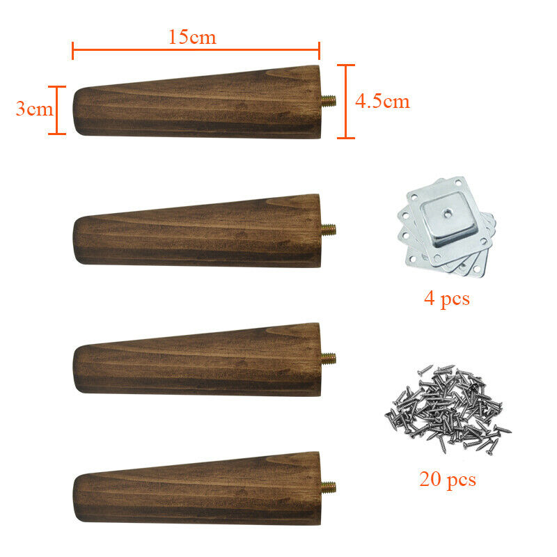 4 PCS Solid Wood Legs Beech Pine Poplar Table Legs DIY with Fixing Plates Screws