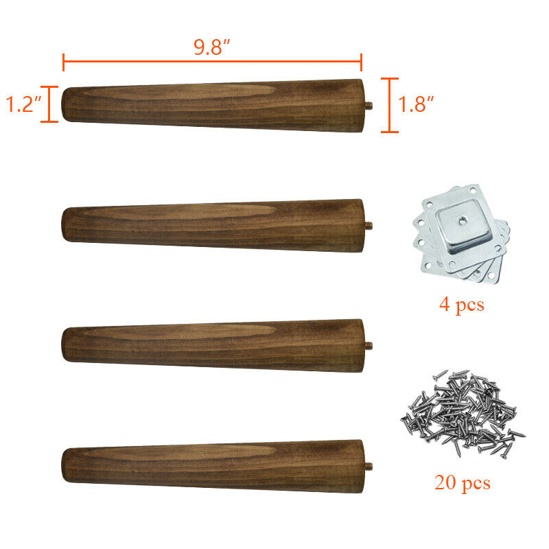 4 PCS Solid Wood Legs Beech Pine Poplar Table Legs DIY with Fixing Plates Screws