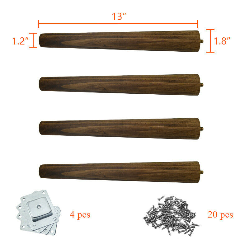 4 PCS Solid Wood Legs Beech Pine Poplar Table Legs DIY with Fixing Plates Screws