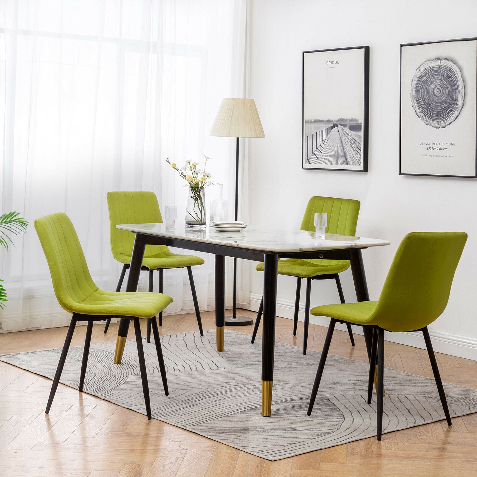 2/4 Velvet Dining Chairs Padded Seat Metal Legs Lounge Kitchen Chair Restaurant