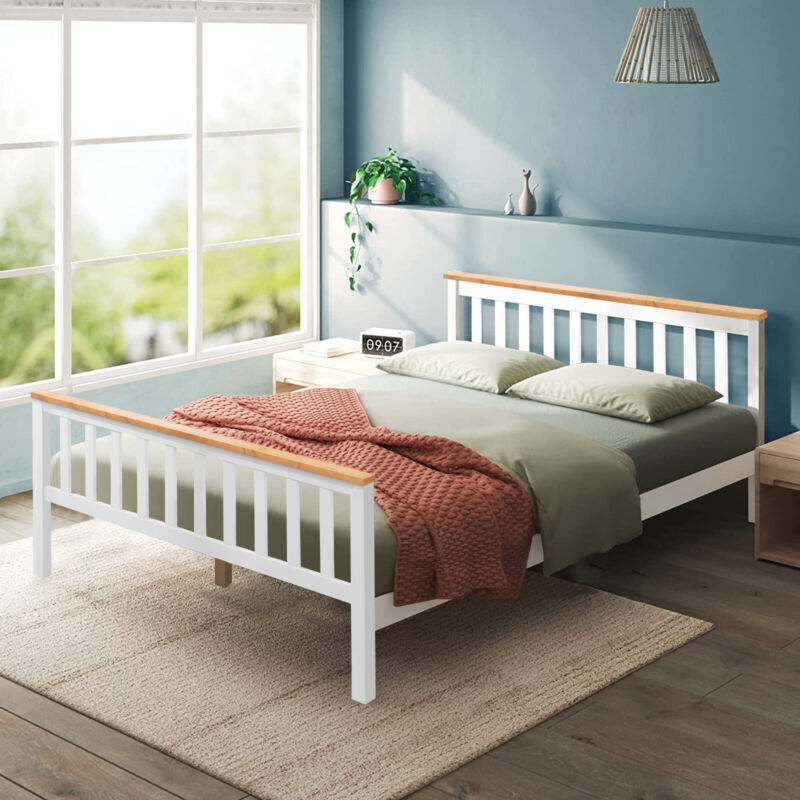 White Solid Wooden Bed Frame 3ft Single 4ft6 Double King Size Bed With Mattress