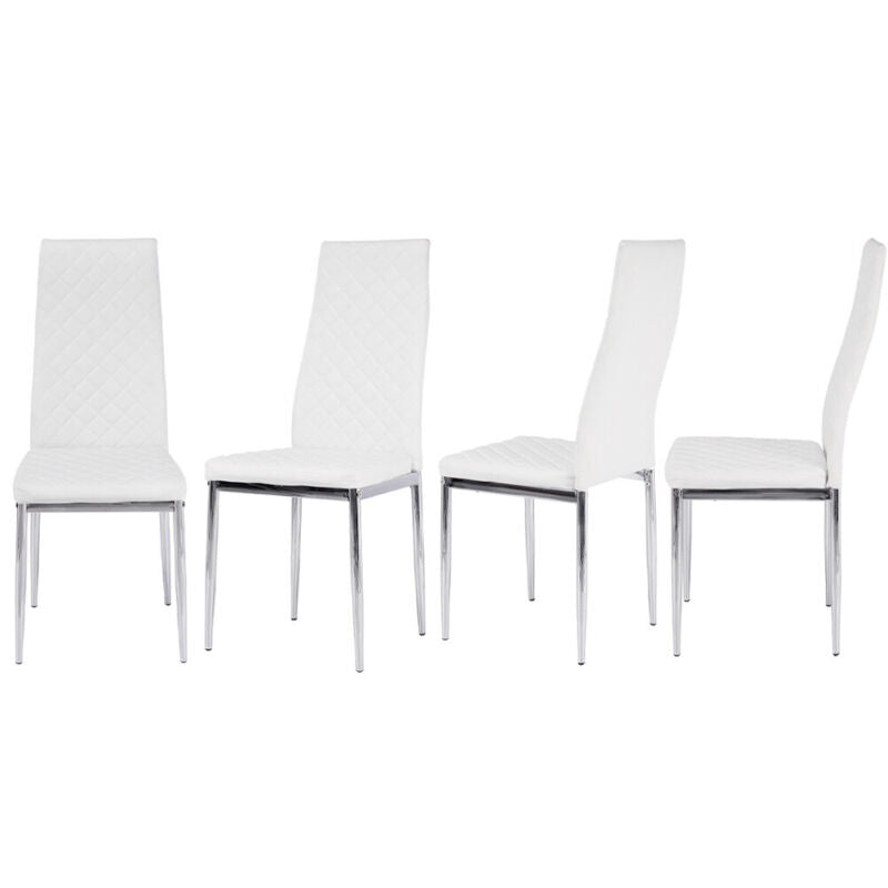 White Dinner Table&Chair Set Chrome Glass Dining Table or Faux Leather Chairs UK