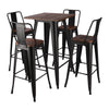 Industrial Metal Wood Bar Table + 2/4 Stools Set Breakfast Bistro Dining Chairs