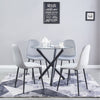 4x Velvet PU Leather Dining Chairs&Round Tempered Glass Dining Table Dining Set