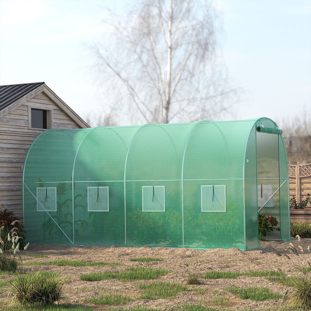 Walk-in Poly Tunnel Green House Galvanized Frame Outdoor Garden Planting Shed XL