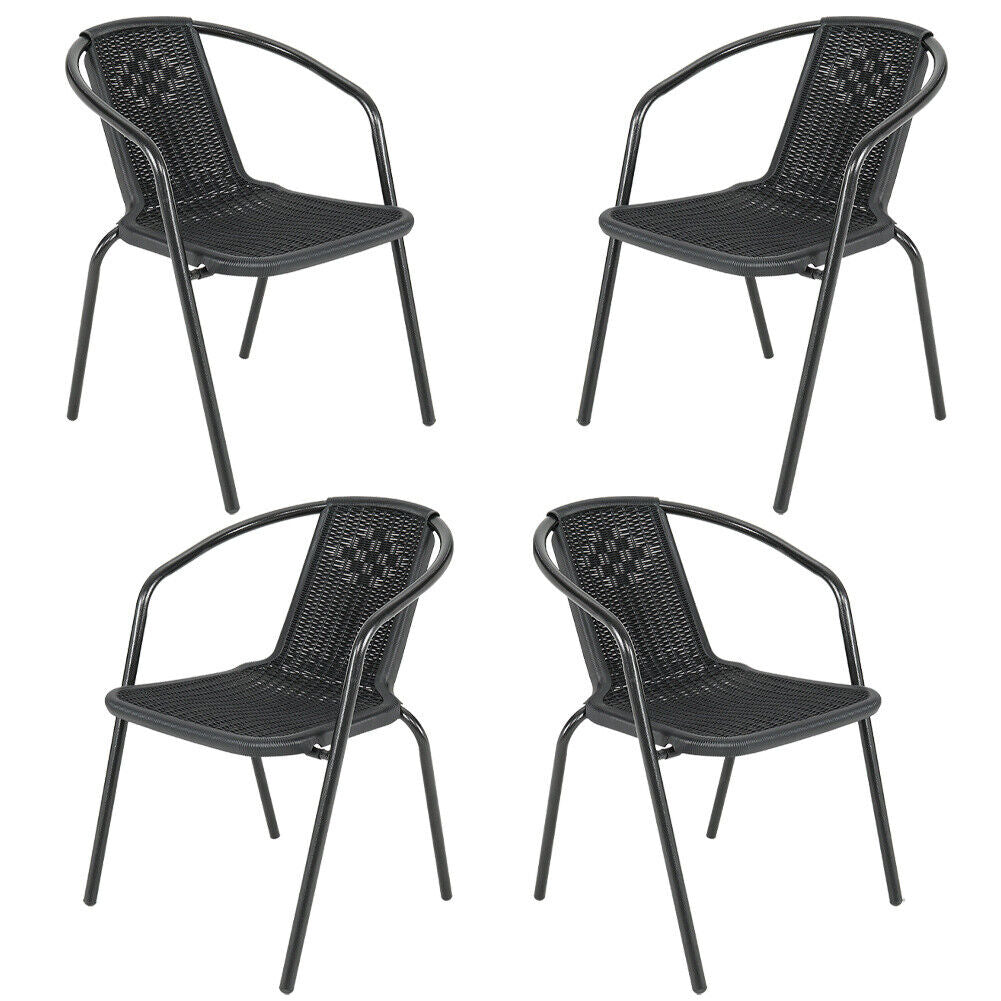 Black Wicker Bistro Set Table Chair Patio Garden In/Outdoor Furniture Diner Home
